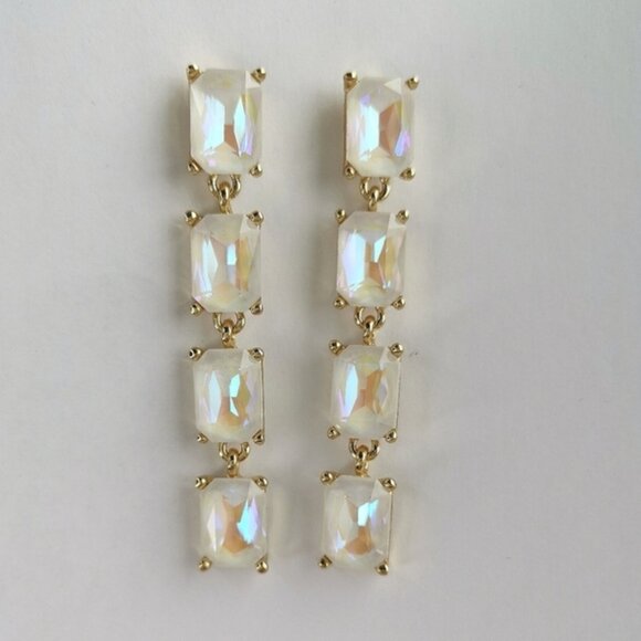 Long White Opal Crystal chandelier earrings in gold tone - Picture 3 of 8